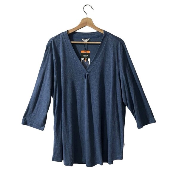 Orvis Top Size XXL Moonlight Blue Slub Linen V Neck Tee 3/4 Sleeve 1389464 - Picture 3 of 10